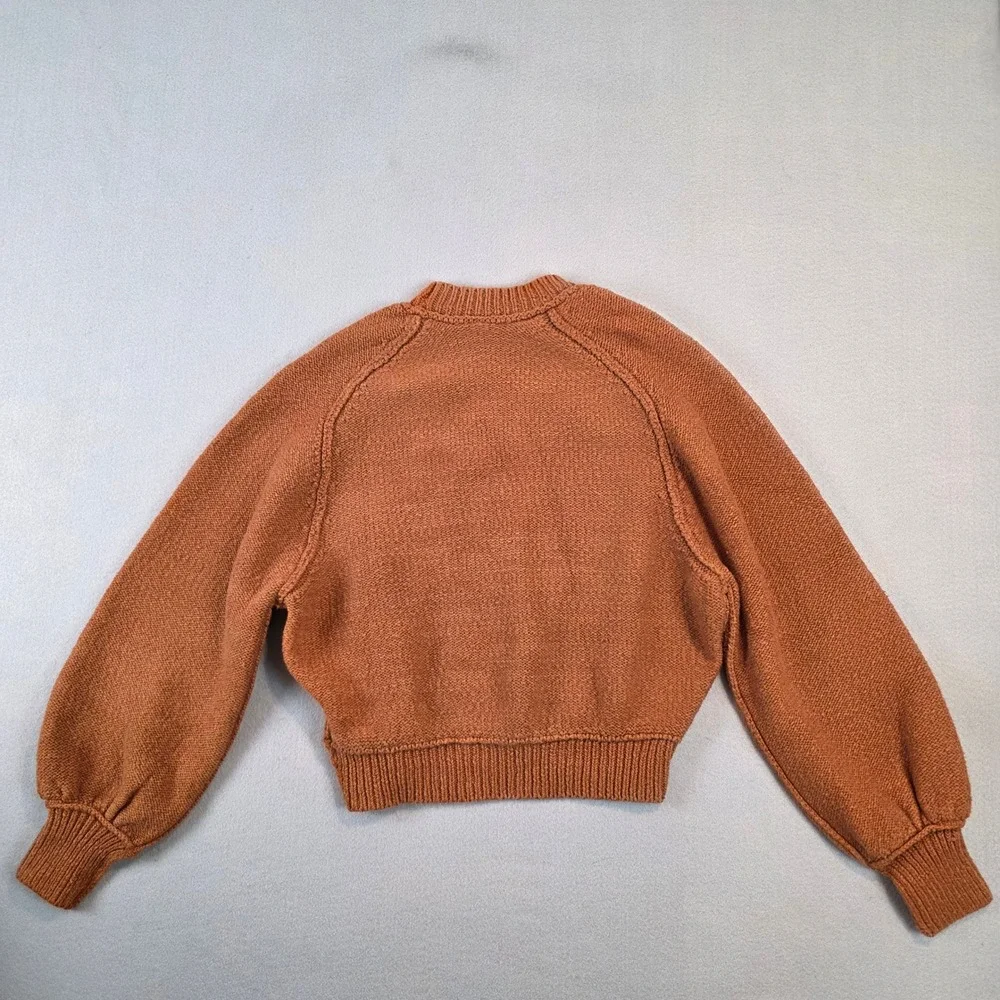 Free People Womens Rust Orange Mock Neck Lantern Sleeve Cropped Sweater sz Small
